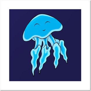 Cute Blue Jellyfish Posters and Art